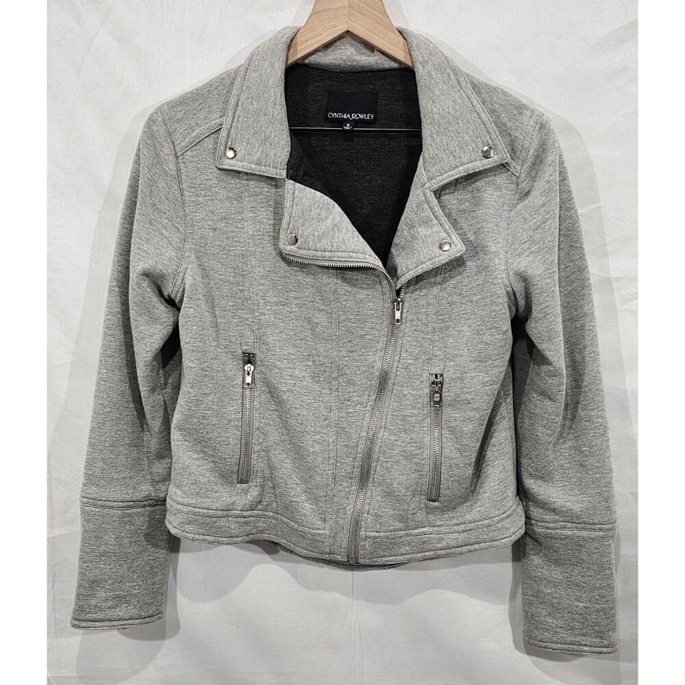 Gray Cotton Jersey Knit Moto Jacket S Asymmetrical Zip Crop Biker Indie Sleaze
